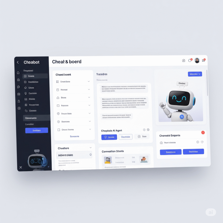 A clean UI shot of the chatbot creation dashboard with a chatbot avatar on the side