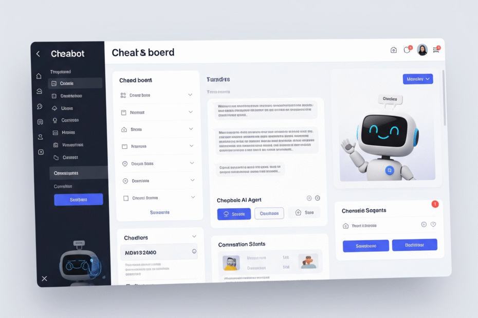 A clean UI shot of the chatbot creation dashboard with a chatbot avatar on the side