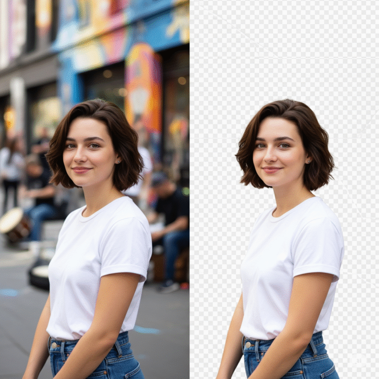 Remove.bg guide: AI background removal sample image showing before and after effect