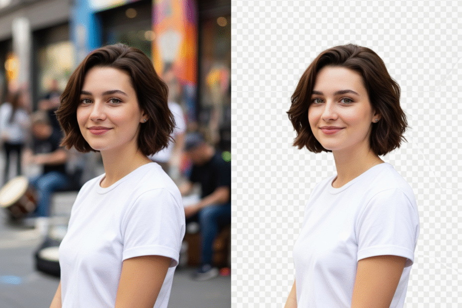Remove.bg guide: AI background removal sample image showing before and after effect